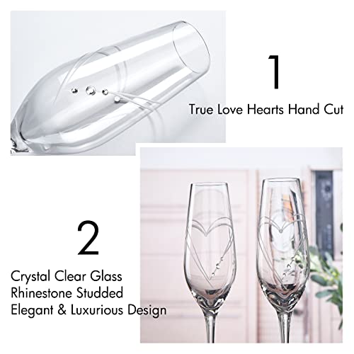 Parihy Champagne Flutes, Bride and Groom Wedding Toasting Champagne Glasses Set of 2 with Engraved Love Heart Design Embel...