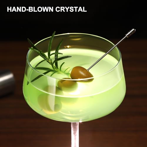 Amyoole Martini Glasses Set of 6, 8 oz Premium Crystal Coupe Glasses, Hand Blown Champagne Drinkware with 6 Cocktail Pick...