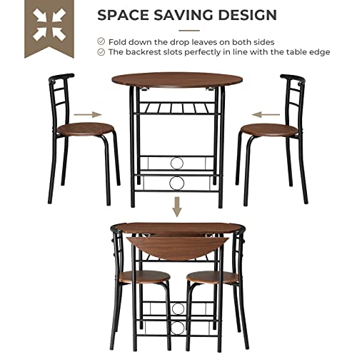 VINGLI 31.5" Drop Leaf Dining Table Set 3 Pieces for Small Space,Small Kitchen Table Set for 2,Round Folding Table with 2 ...