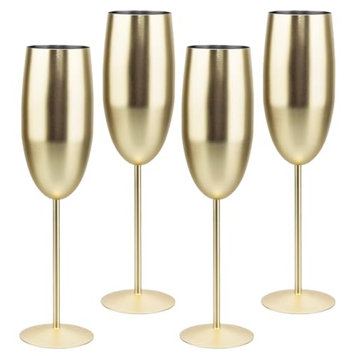 MeowvCraft Champagne Glasses Stainless Steel Set of 4, 8.5oz Champagne Flutes-Elegant Wedding Unbreakable Wine Cups Gifts ...