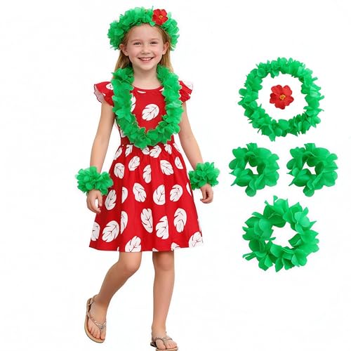 Gigoitly Little Girls Hawaiian Costume Dress Kids Red Outfit for Toddler, Hawaii Luau Party Cosplay Aloha Festival
