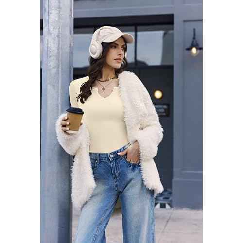 Ekouaer Womens 3 Pack Long Sleeve Shirts V-Neck Slim Fit Going Out Thermal Undershirts Ribbed Y2K Tops XS-XXL