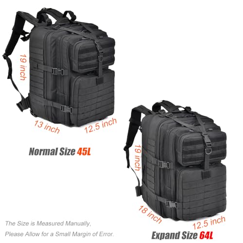 R.SASR 64L Large Tactical Backpack, Military Backpack, Molle Backpack, Tactical Bag, Hiking Daypacks (3, black)