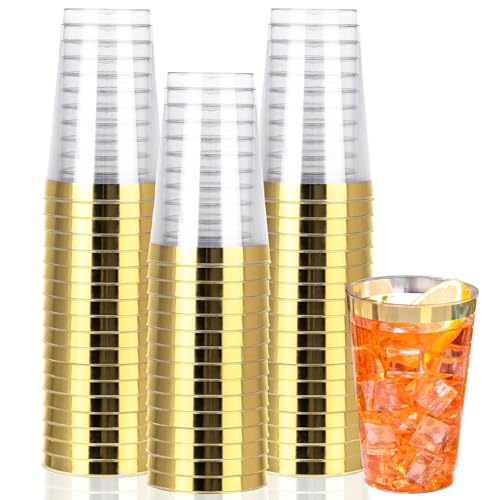 I00000 50 Pack 14 oz Gold Plastic Cups, Gold Disposable Cups Tumblers, Disposable Plastic Wine Glasses Cocktail Glasses Pe...