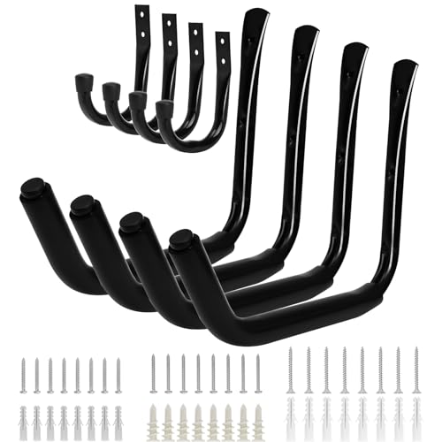 KURUI Heavy Duty Kayak Storage Rack, 100 LB (15") Wall Mount Hooks for Hanging Indoor/Outdoor, 8 Pack Large Garage Hooks f...