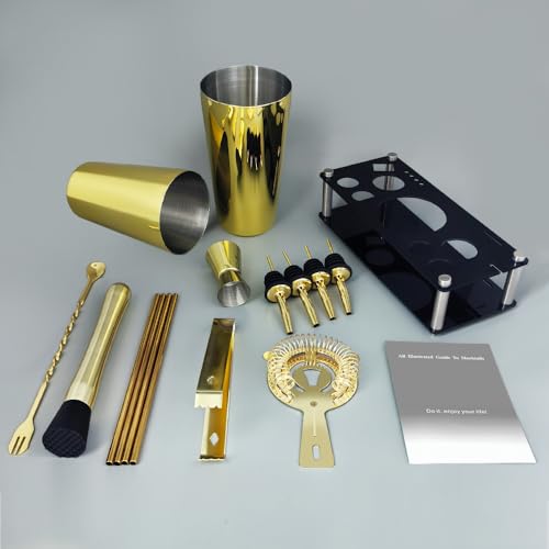 Professional Cocktail Shaker Set with Stand Cocktail Recipes, 15-Piece 750/600ml Bartender Kit, Bar Sets Bartending Kit Ba...