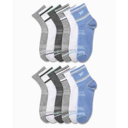 Reebok Womens Quarter Socks - 12 Pack Performance Arch Support Ankle Socks - Cushioned Athletic Socks for Women (Size: 4-10)
