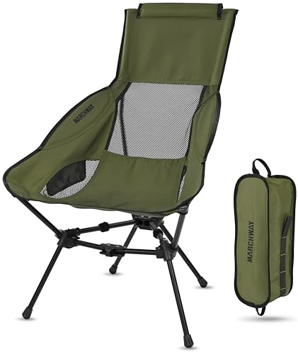 MARCHWAY Lightweight Folding High Back Camping Chair with Head Support, Stable Portable Compact for Outdoor Camp, Travel, ...