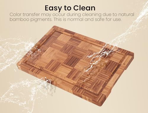 Fibogollo Bamboo Cutting Boards for Kitchen,Chopping Boards Set with Juice Groove,End Grain Bamboo Butcher Block,Serving B...