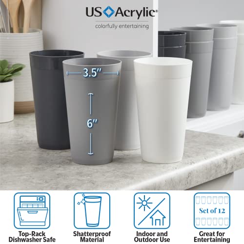 US Acrylic Newport 20 ounce Unbreakable Plastic Stackable Water Tumblers in Grey Stone | Set of 12 Drinking Cups | Reusabl...