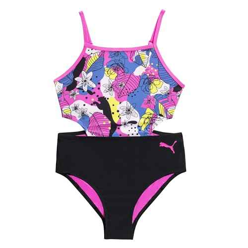 PUMA Girls' One Piece Bathing Suit, Athletic Swimsuit, Quick Dry, Day Dream