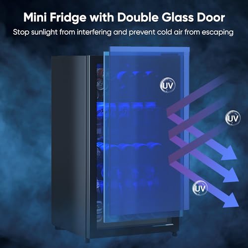 Tehanld Beverage Fridge, 130 Can Mini Fridge With Glass Door, Beverage Cooler Refrigerator, Wine Drink Beer Cooler, Adjust...