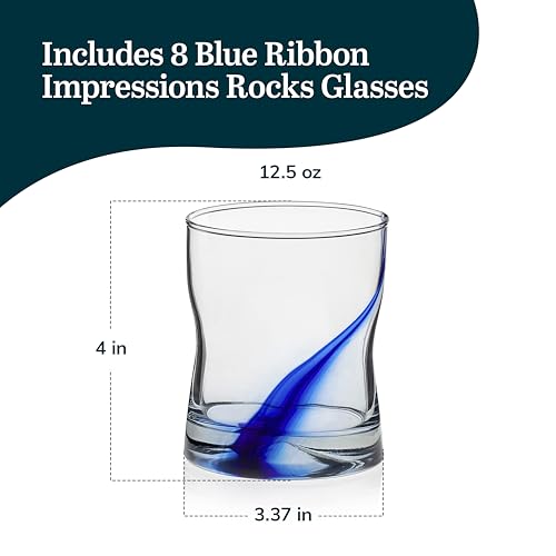 Libbey Blue Ribbon Rock Glasses Set, Artisan-Inspired Four-Dimple Shaped Glass Cups, Dishwasher Safe Whiskey Glasses Set o...