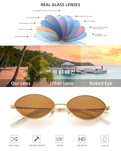 JIM HALO Vintage Oval Metal Sunglasses - Chic Cat Eye Style UV400 Protection Sun Glasses for Daily & Outdoor Use