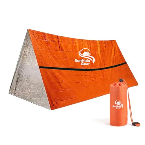 SunHalo Gear Emergency Survival Tent Shelter, 1 or 2 Person Emergency Tent with Emergency Whistle Emergency Shelter,Life T...