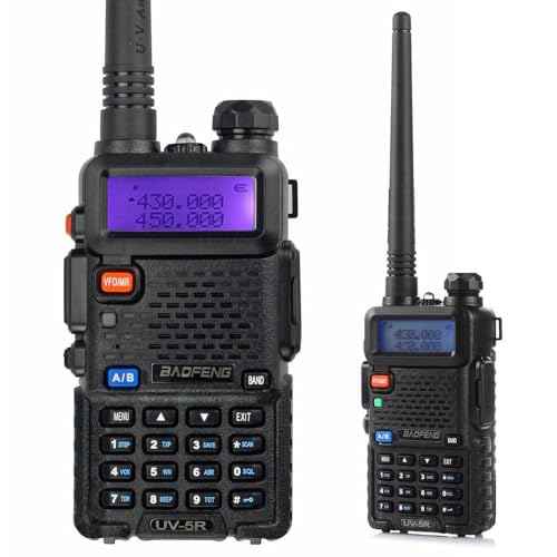 [5 Packs] Baofeng UV-5R Two Way Radio Dual Band 144-148/420-450Mhz Walkie Talkie with 1800mAh Li-ion Battery, Programming Cable, Headset, Belt Clip, Hand Strap, Desktop Charger (Black)