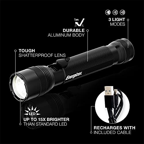 Energizer TacR-1000 Flashlight Rechargeable, Bright Rechargeable Tactical Flashlight for Emergencies and Camping Gear, Wat...