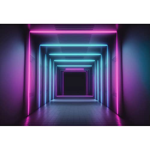 Neon Corridor Backdrop 10x8ft Fabric Glow in The Dark Party Neon Birthday Decorations Live Video Photography Background Mu...