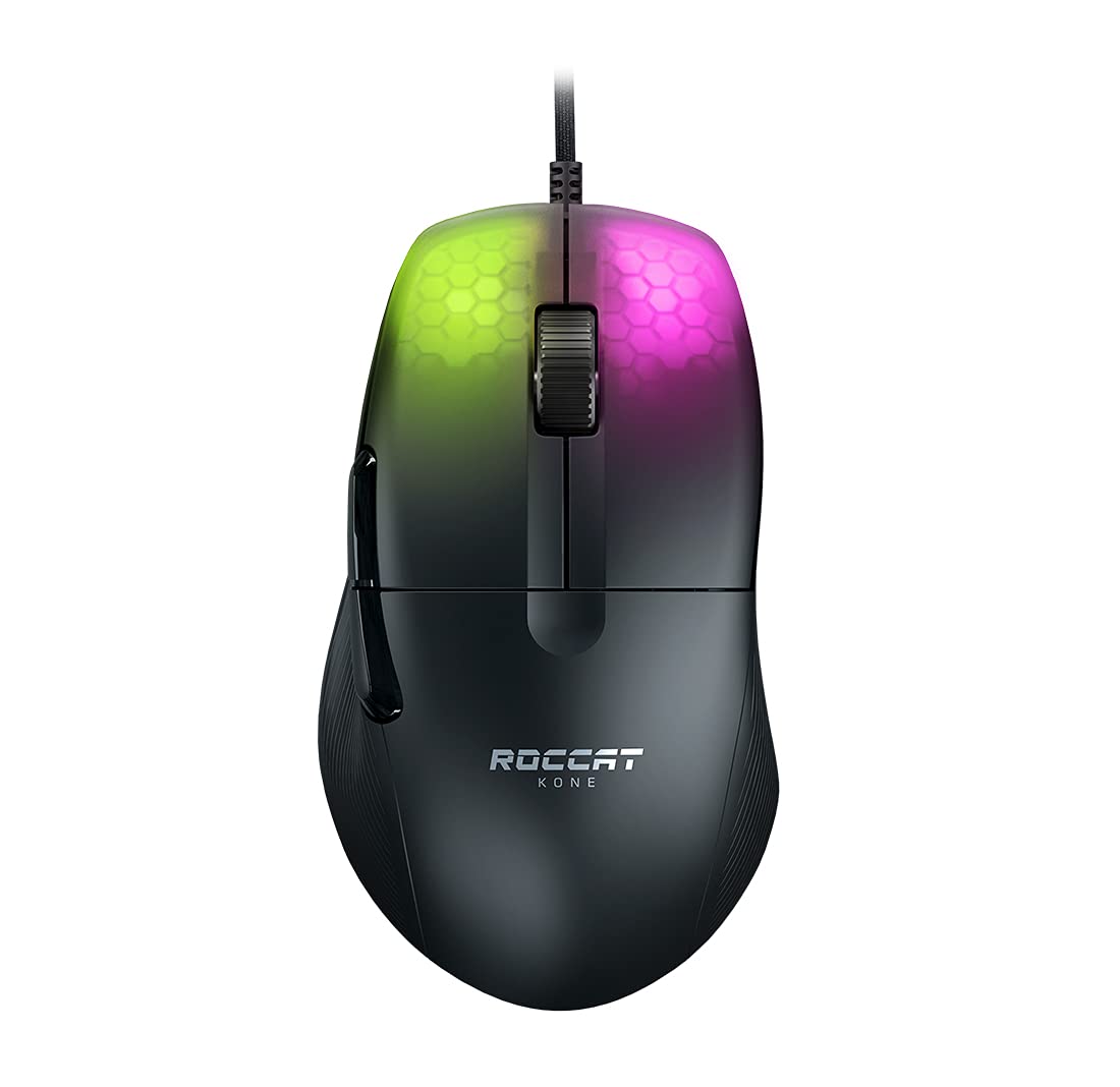 ROCCAT Kone Pro PC Gaming Mouse  Lightweight Ergonomic Design  Titan Switch Optical  AIMO RGB Lighting  Superlight Wired Computer Mouse  Titan Scroll Wheel  Honeycomb Shell  19K DPI  Black-New