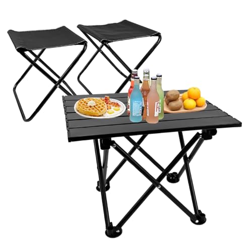 Wensdr Folding Camping Table with Chairs Lightweight Picnic Table and 2 Chairs for Beach Hiking Travel Fishing BBQ,Outdoor...