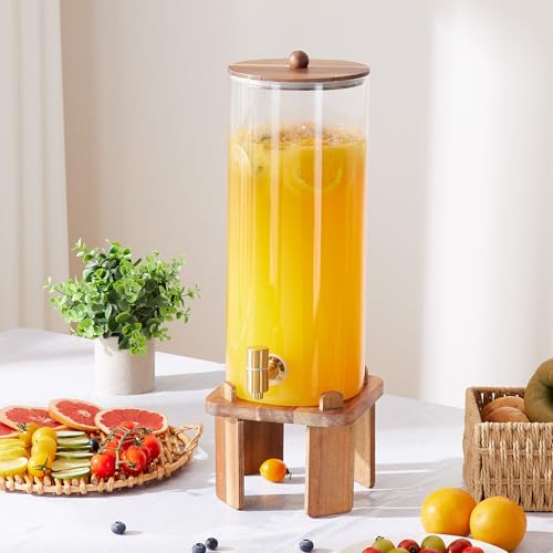 2 Gallon Large Drink Dispenser for Parties,Glass Beverage Dispenser with Stand,Glass Water Dispenser with Airtight Valve,L...