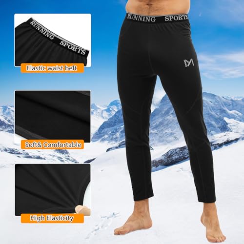 Men's Thermal Compression Pants Fleece Lined Sports Tights Athletic Leggings Cold Weather Baselayer Winter Gear Black