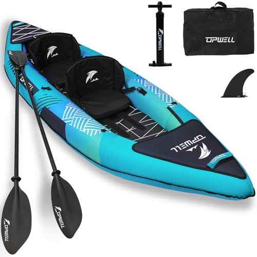 UPWELL 13'6”/11' Inflatable Recreational Kayak - 2 Person with Drop Stitch Floor and Accessories Including Kayak Seats wit...