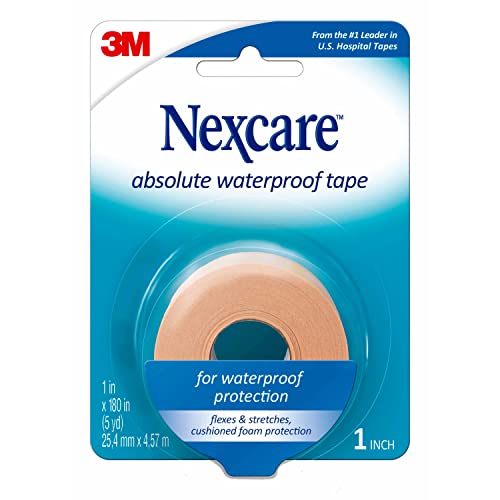 Nexcare Absolute Waterproof Tape, Flexible Foam Medical Tape, Secures Dressing and Keeps Wounds Dry - 1 In x 5 Yds, 1 Roll...