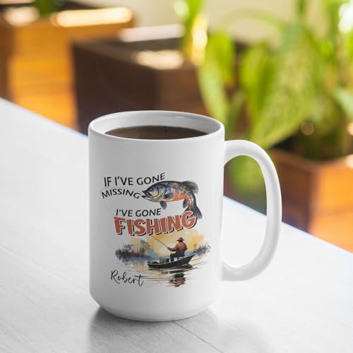 Fishing Man Design Ceramic Cup, Customized Name Fishing Mug 11oz 15oz, Personalized Coffee Cup With Fishing Scene, Custom ...