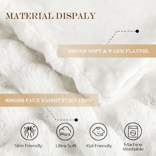 Latepis White Throw Blanket for Couch, Soft Faux Fur Bubble Blankets for Sofa Bedroom Living Room, Cozy Warm Fluffy Blanke...