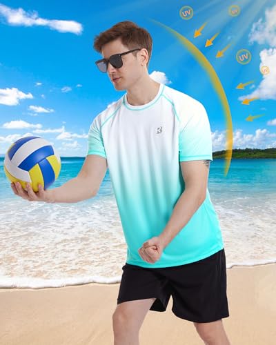 Roadbox Men's Swim Shirts Short Sleeve, UPF 50+ UV Sun Protection SPF Rash Guard, Quick Dry Surf Water Beach Fishing T Shirt