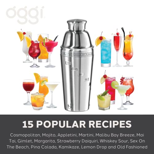 OGGI Dial A Drink Cocktail Shaker - Stainless Steel, 15 Recipes, Built in Strainer, 34 oz - The Original and Only Dial A D...