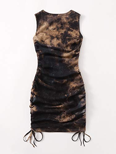 GORGLITTER Summer Dresses for Women 2025 Ruched Bodycon Dress Tie Dye Mini Dress Ribbed Knit Sleeveless Short Dresses