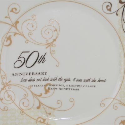 Roman 50th Wedding Anniversary Plate – 2-Piece Set with Decorative Plate and Stand, Golden Celebration Gift for Couples