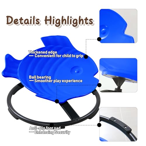 Sensory Spinning Chair for Kids with Autism & ADHD, Swivel Chair for Indoor/Outdoor Use, Sit and Spin Toys, Fish-Shaped Se...