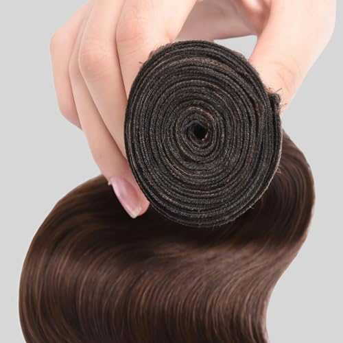 24 26 28 Inch Body Wave Bundles Human Hair Brazilian Virgin Hair for Black Women 12A Wet and Wavy 3 Bundles Dark Brown Human Hair Weave (Color #4)