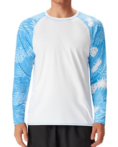 FISHEAL UPF 50+ Mens Swim Shirts, Long Sleeve Sun Protection Shirt, Quick Dry UV SPF Rash Guard for Beach Water Fishing