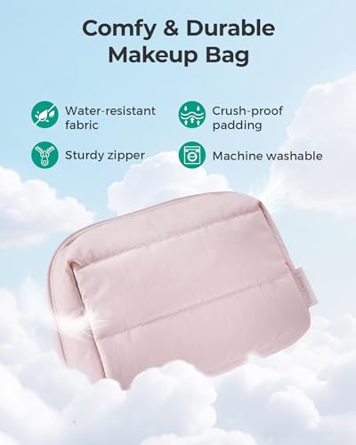 BAGSMART Makeup Bag, Wide Opening Cosmetic Bag Compact & Spacious, Water-Resistant Travel Organizer Pouches for Women (Blu...