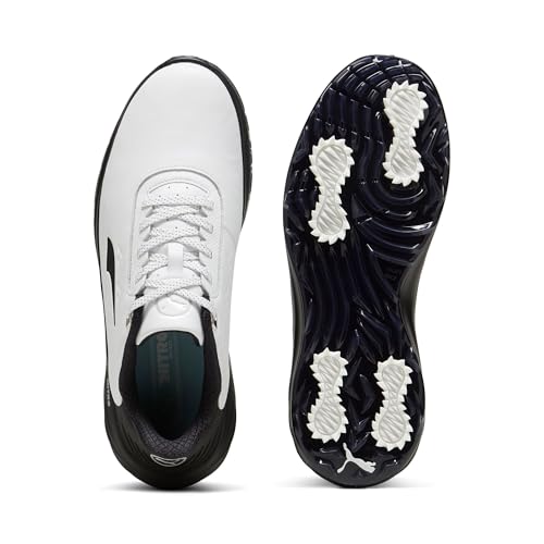 PUMA Golf Men's PHANTOMCAT Nitro Sneaker, Puma White-Puma Black-Feather Gray, 10