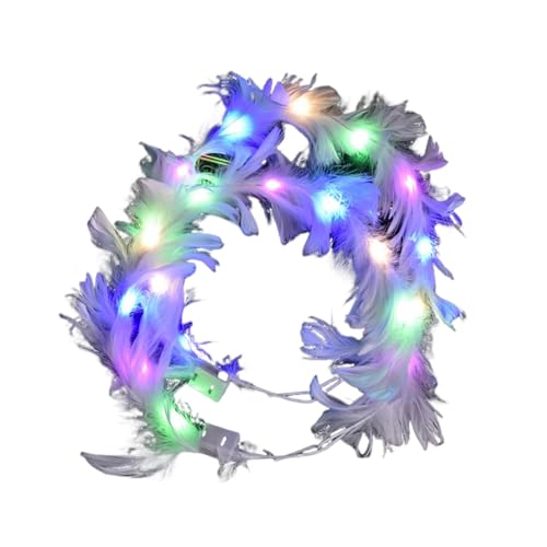 6 Pack Flower Crown, Feather Crown Headband Luminous with 10 LED Lights, Light Up Headdress with Color Changing LED Light...