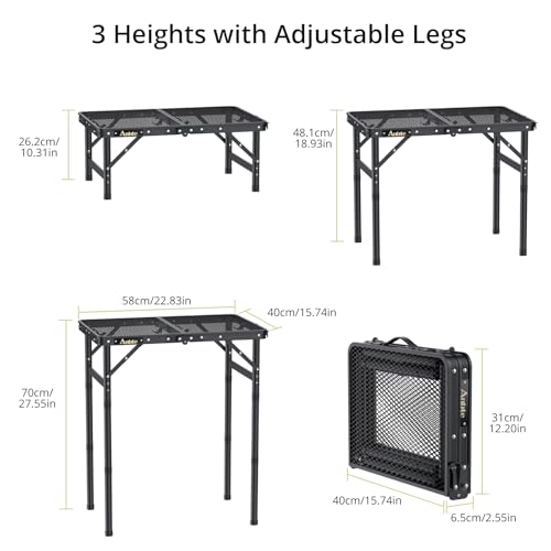 Anbte Folding Grill Table, Aluminum Camping Table Adjustable Height Max 27.5" Picnic Table Outdoor Table, Lightweight, Por...