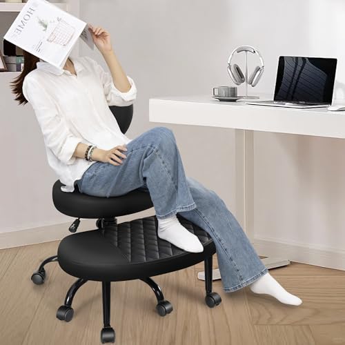 AtHope Ergonomic Cross Legged Office Chair with Wheels - Adjustable Height for Meditation, ADHD Desk & Yoga - Wide Criss C...
