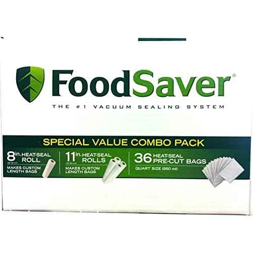 FoodSaver Special Value Vacuum Seal Combo Pack 1-8"Roll; 4-11"Rolls; 36 Pre-Cut Bags