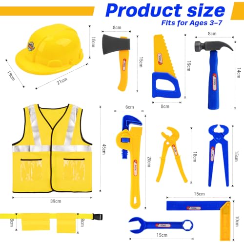 Construction Worker Role Play Costume Dress-Up Set, Costume Kids Construction Tool Set Toddler Worker Boys Pretend Builder...