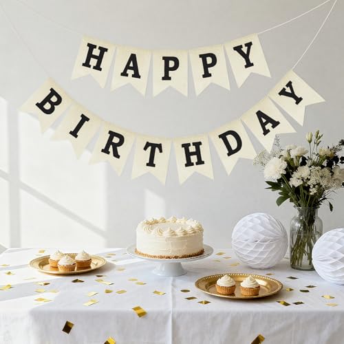 Anwyll Happy Birthday Banner - NO DIY Black Burlap Happy Birthday Banner Sign Happy Birthdays Party Decoration Happy Birth...