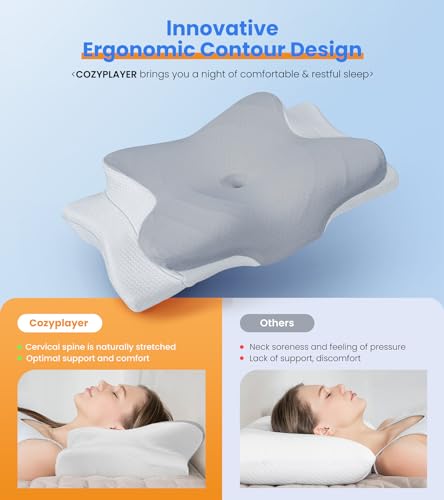 Ultra Pain Relief Cooling Pillow for Neck Support, Adjustable Cervical Pillow Cozy Sleeping, Odorless Ergonomic Contour Me...