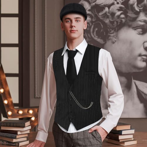 PARTTELY 1920s Mens Costume,Roaring 20s Costumes for Men,1920S Mens Outfit Accessories with Vest Hat Pocket Watch Tie Armband
