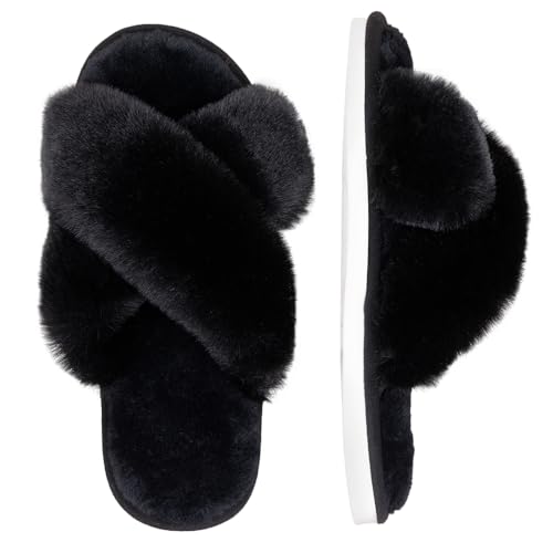 Slippers for Women Cross Band Cozy Soft House Slippers Open Toe Shoes for Indoor Outdoor