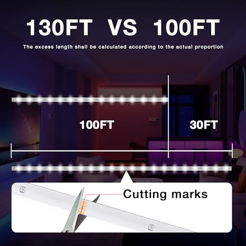 DAYBETTER LED Strip Lights 130ft Lights Strip for Bedroom, Desk, Indoor Room Bedroom Brithday Gifts RGB Decor with Remote ...