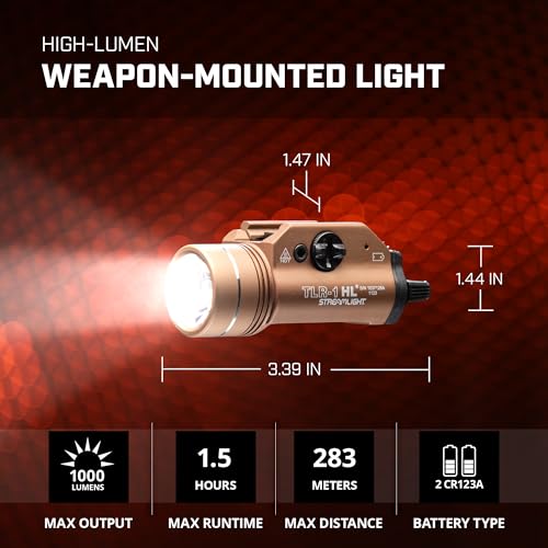 Streamlight 69267 TLR-1 HL 1000-Lumen 20000 Candela Rail-Mounted Tactical Weapon Light with Specific Compatibility Rail Lo...